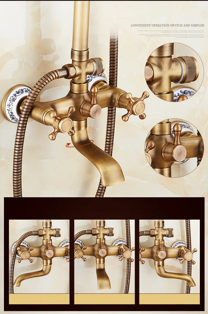 Antique Brass Shower Faucet Set
