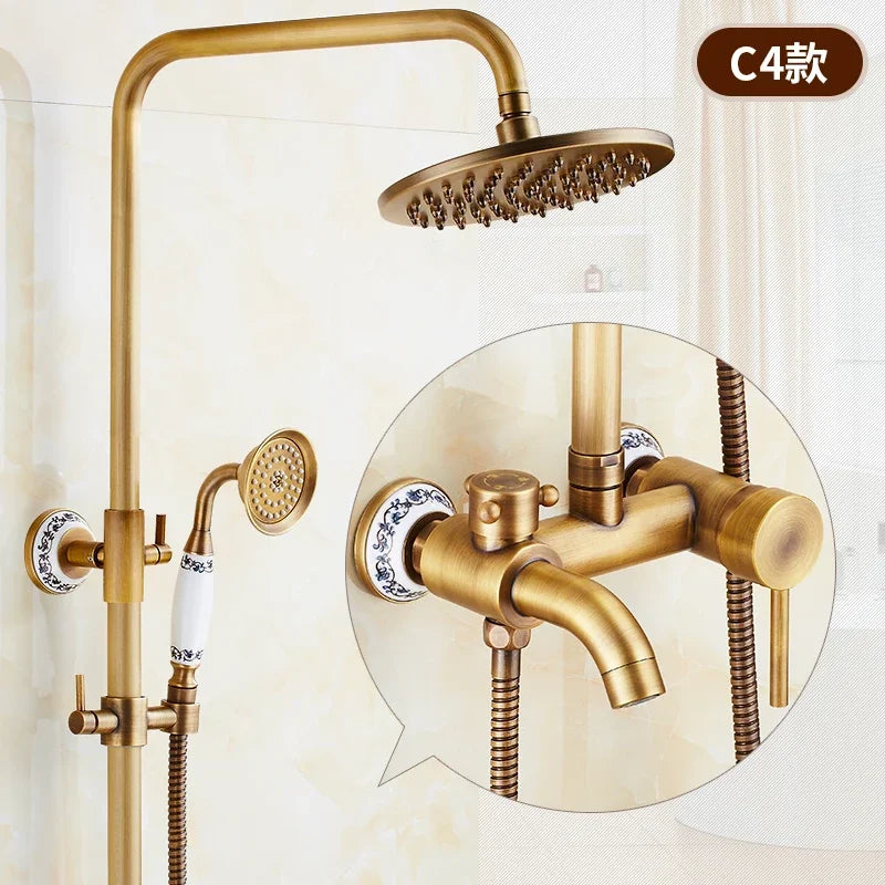 Antique Brass Shower Faucet Set