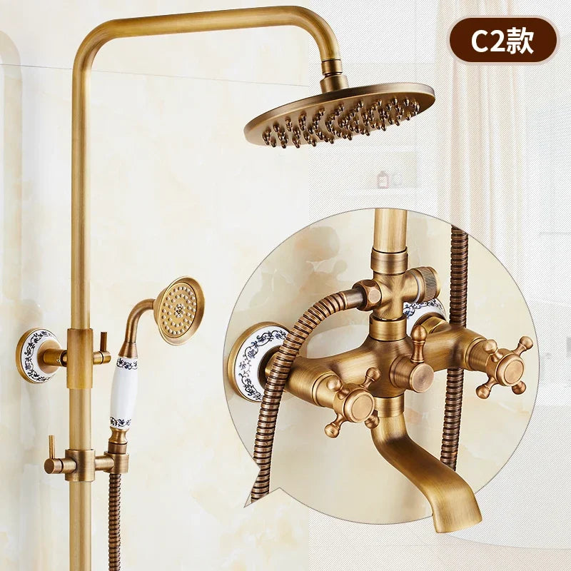 Antique Brass Shower Faucet Set