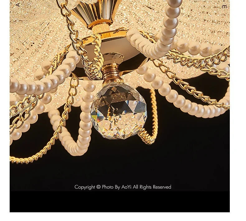 French Pearl Crystal LED Ceiling Lamp