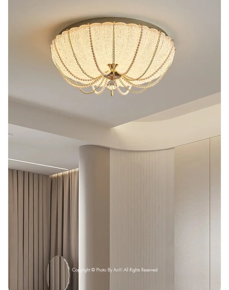 French Pearl Crystal LED Ceiling Lamp