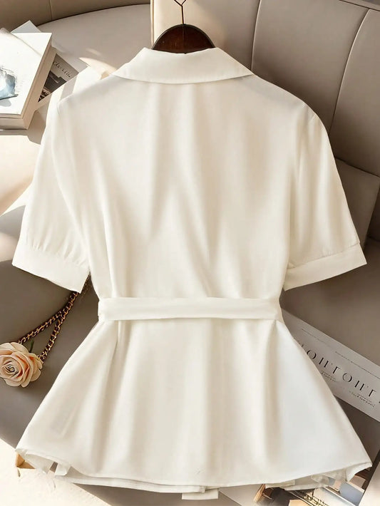 Elegant Beige Pleated Blouse