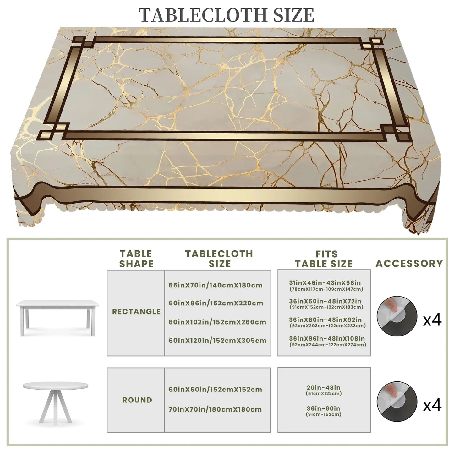 Luxury Marble & Gold Tablecloth